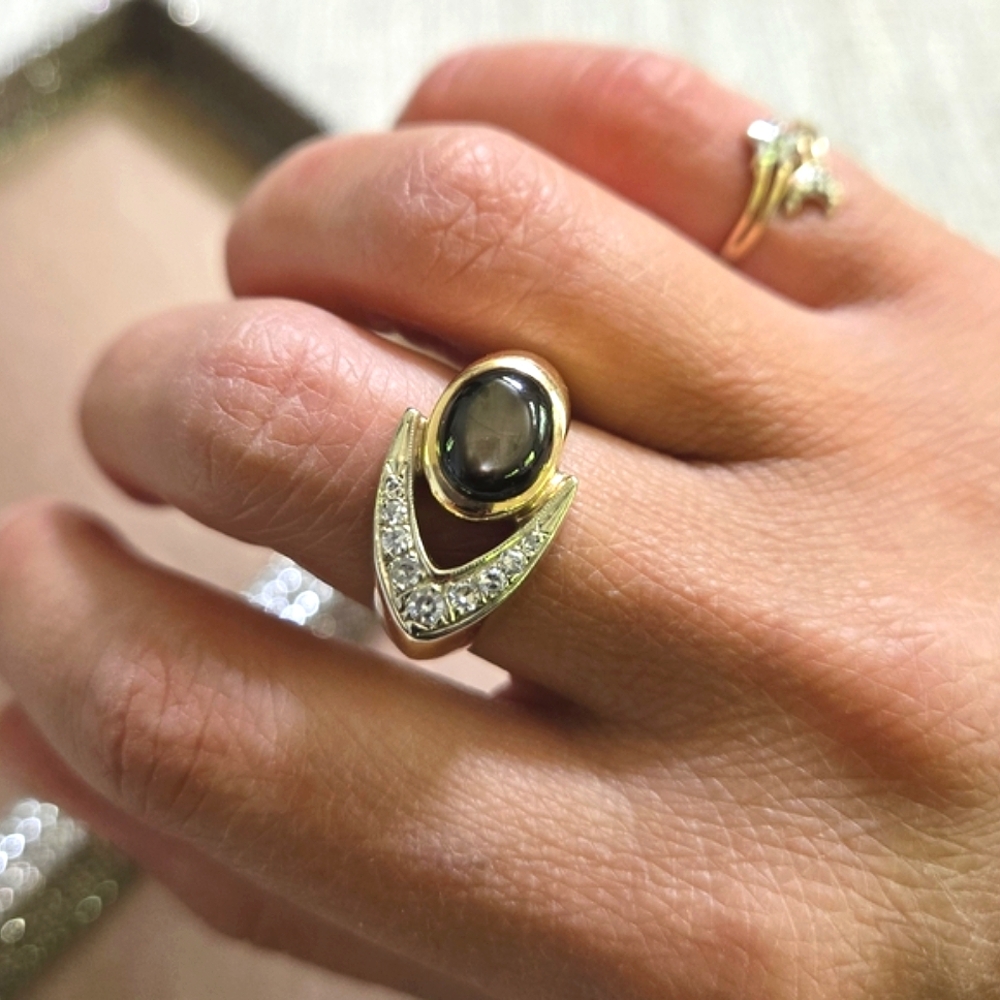 Vintage 14k Gold Sapphire Moonstone Ring
